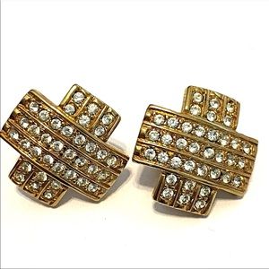Swarovski Crystal “X” Clip-on Gold Tone Earrings